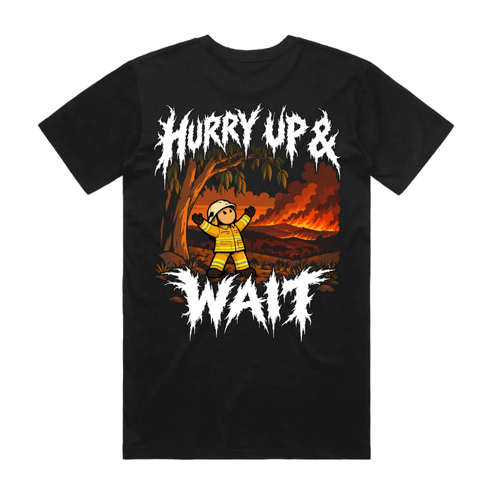 Hurry Up and Wait 2 shirt in Black, back flat lay