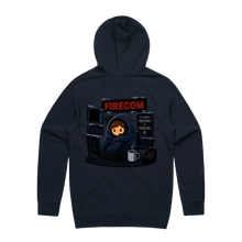 Freezing in Firecom hoodie, navy back print